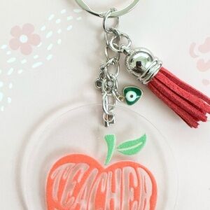 Red Apple Teacher Keychain with Tassel
